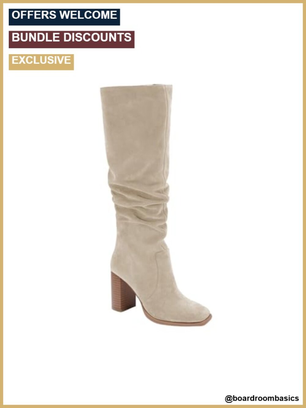 Faux Suede Knee High Boots Chunky Block Heel Square Toe Wide Calf